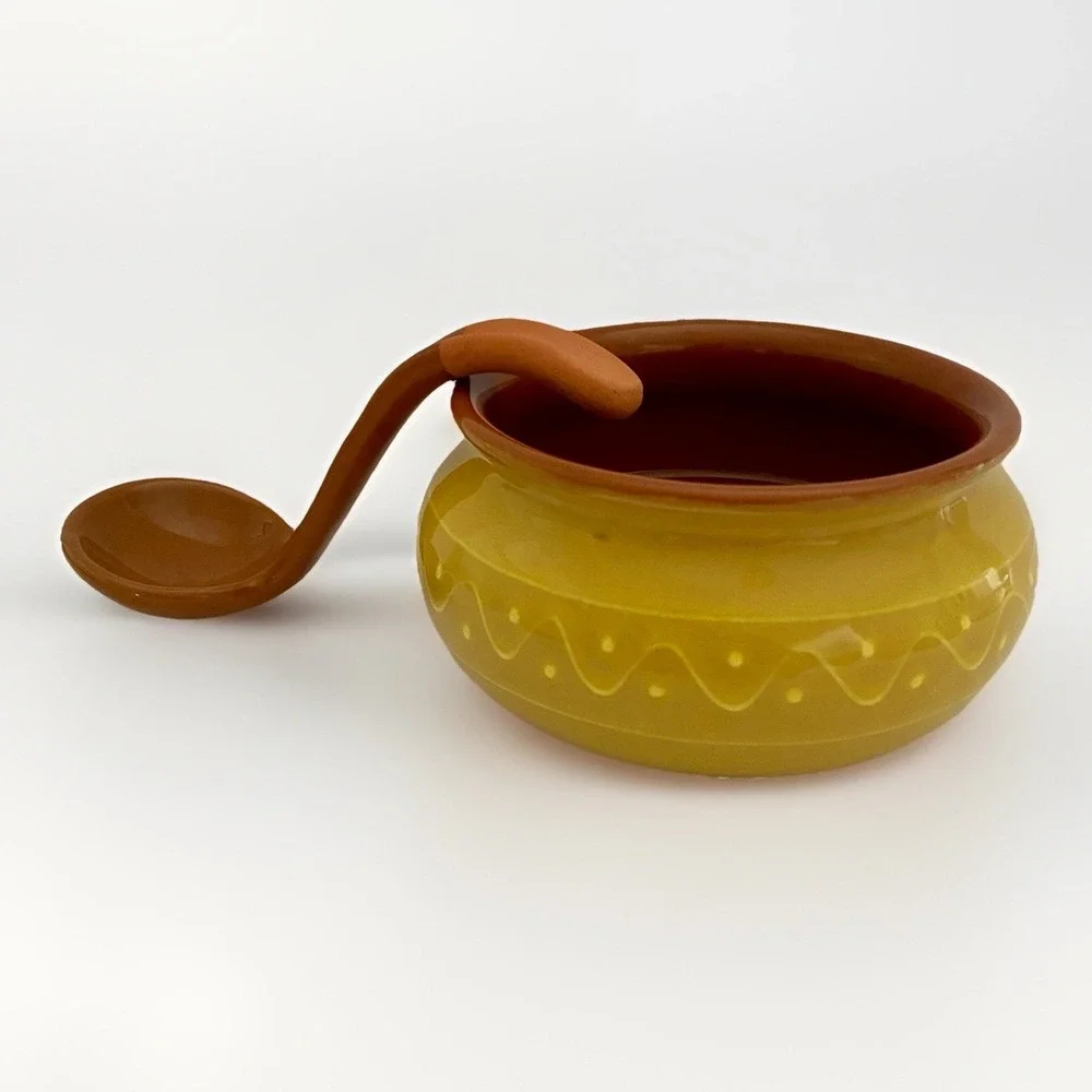Bobby Flay Plancha Salsa Bowl Ladle Spoon Yellow Terracotta Made in Portugal‎